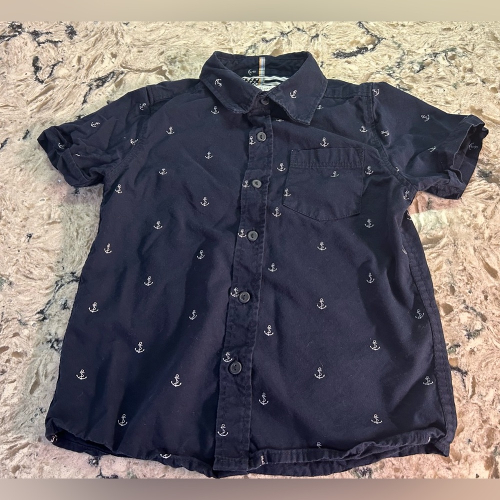Denim and Flower Navy Anchor Button-Up Shirt